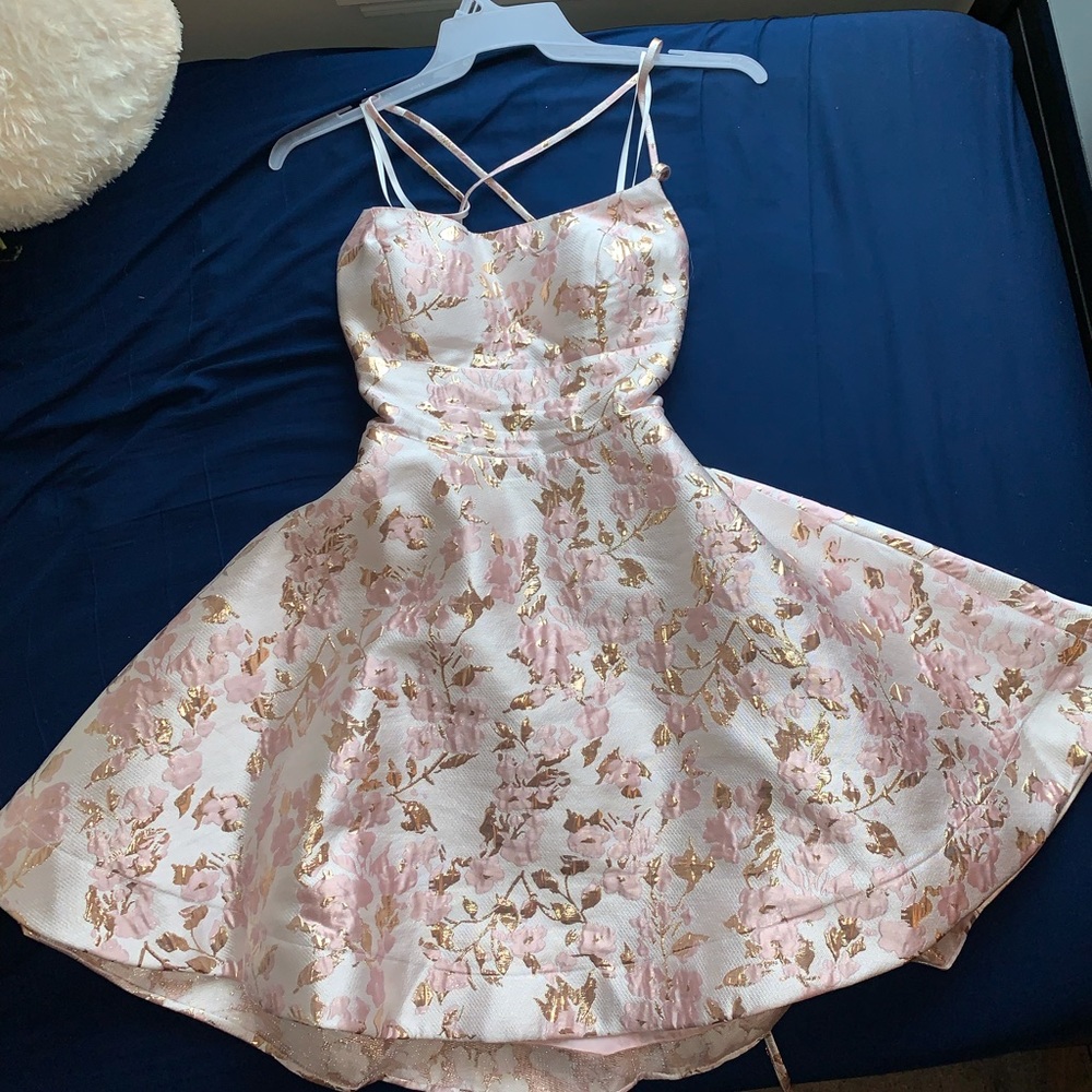 Pink and gold dress with pockets